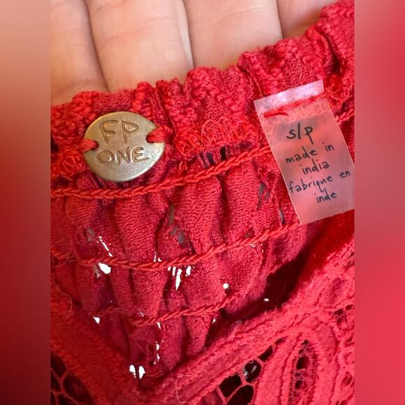 Free People FP One Red Lace Crochet Mini Dress Womens Small Boho Festival - Picture 5 of 5